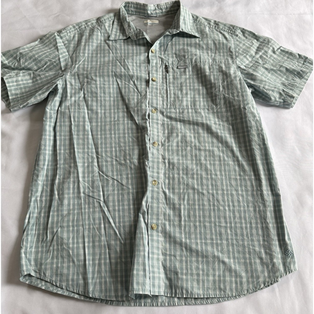Columbia Vented Shirt Omni-Shade Green Plaid Mens Sz XL Button Up short sleeve